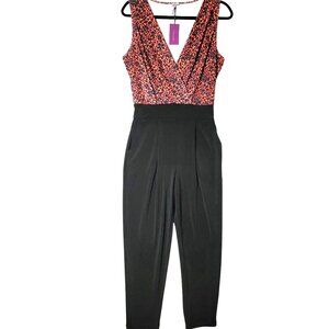 Lascana Jumpsuit Womens Sz 6 Sleeveless V-Neck Elastic Waist Black/Red NWT